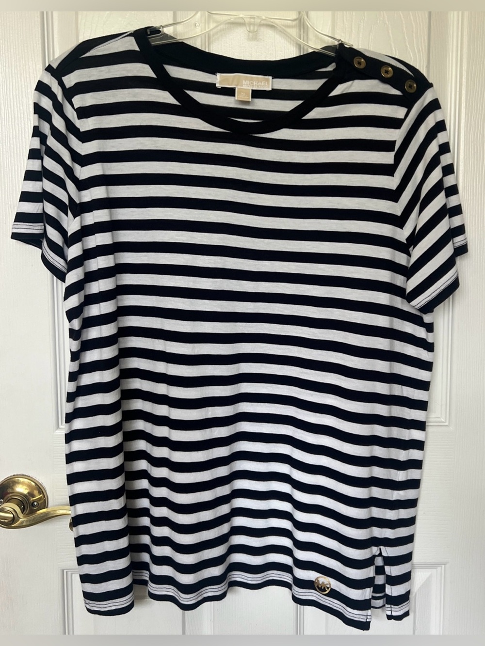 Michael Kors Striped Top Women's Sz XL Black White Short Sleeve